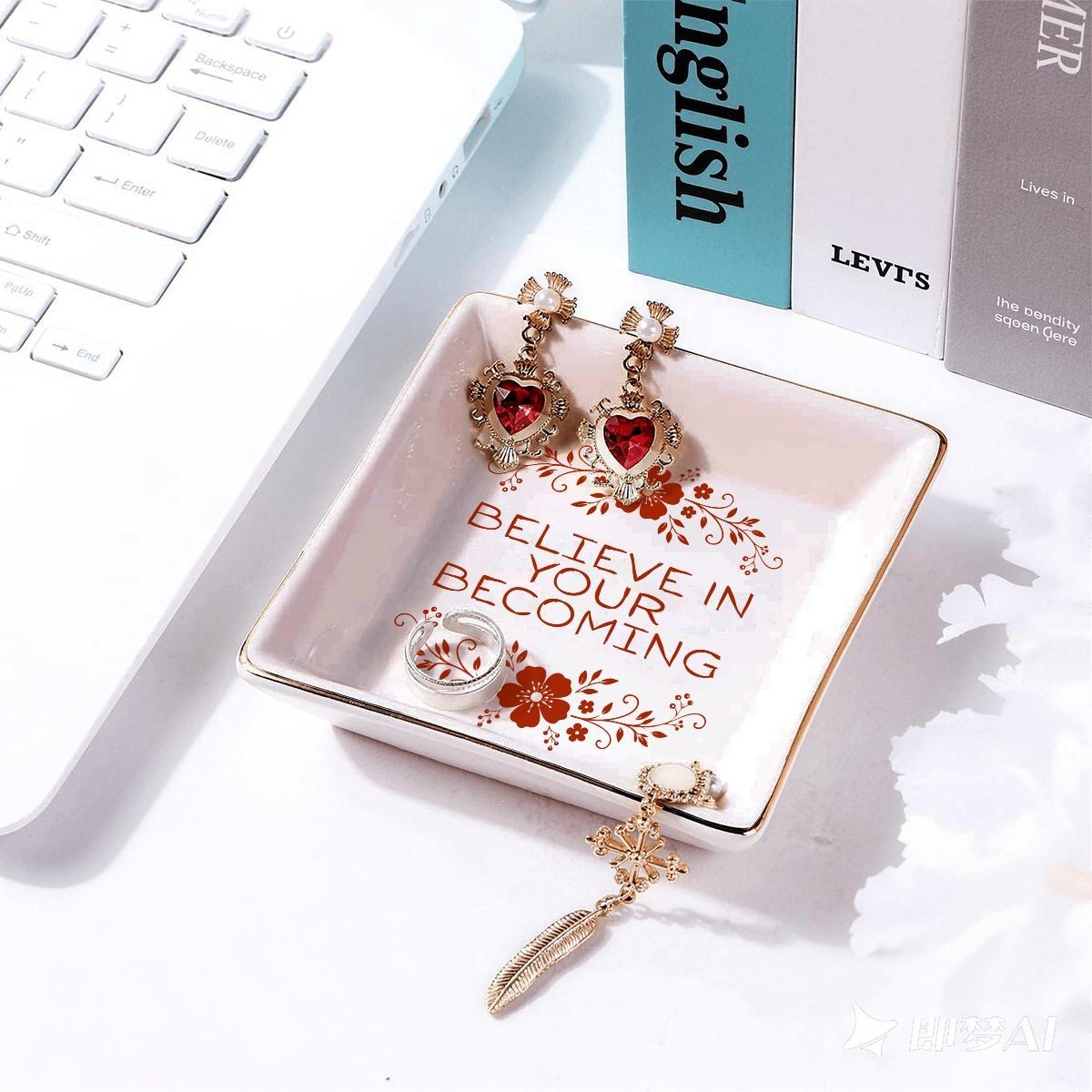 Believe In Your Becoming Hippie Flower Jewelry Dish Boho Trinket Ring Holder