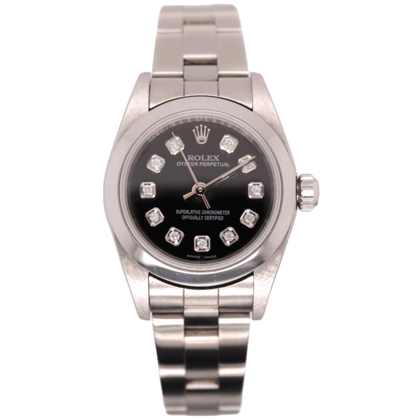 Rolex Oyster Perpetual 25mm Steel Black Diamond Smooth Oyster Ladies Watch