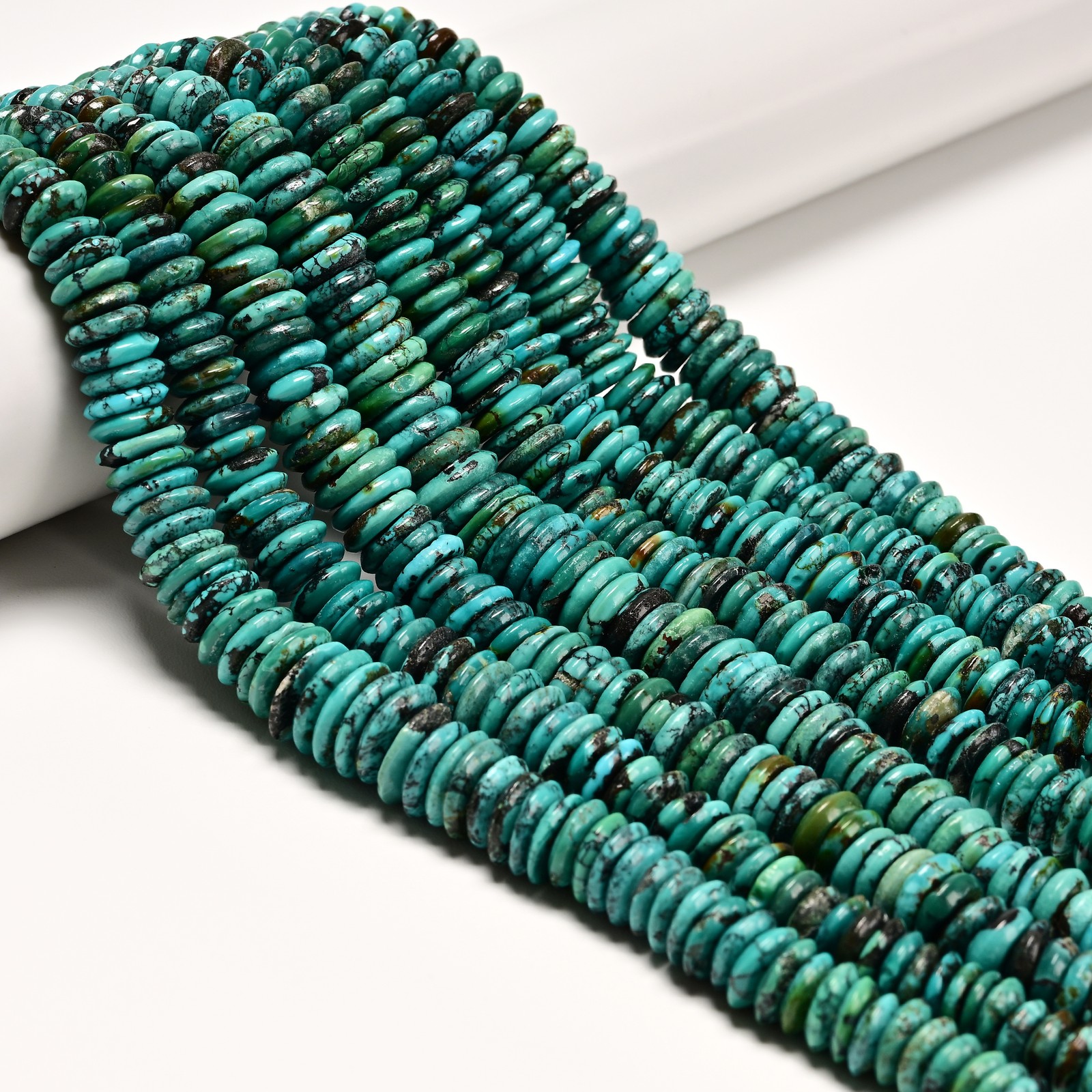 Natural Graduated Turquoise Smooth Rondelle Disc Beads 8-13mm 9-18mm 15.5″ Strd