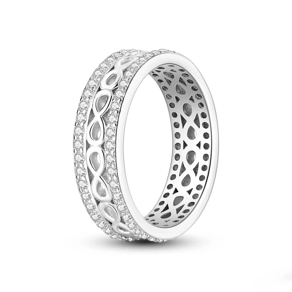 Infinity Crystal Hollow Band Ring 925 Sterling Silver Ring