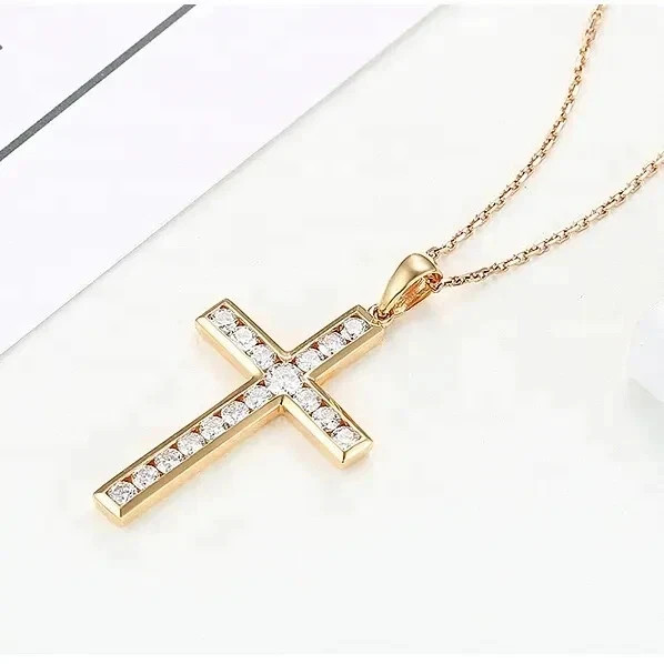 18ct Yellow Gold on Silver Cross Pendant &Chain BOX Chain 16 18 20 22 24 26 inch
