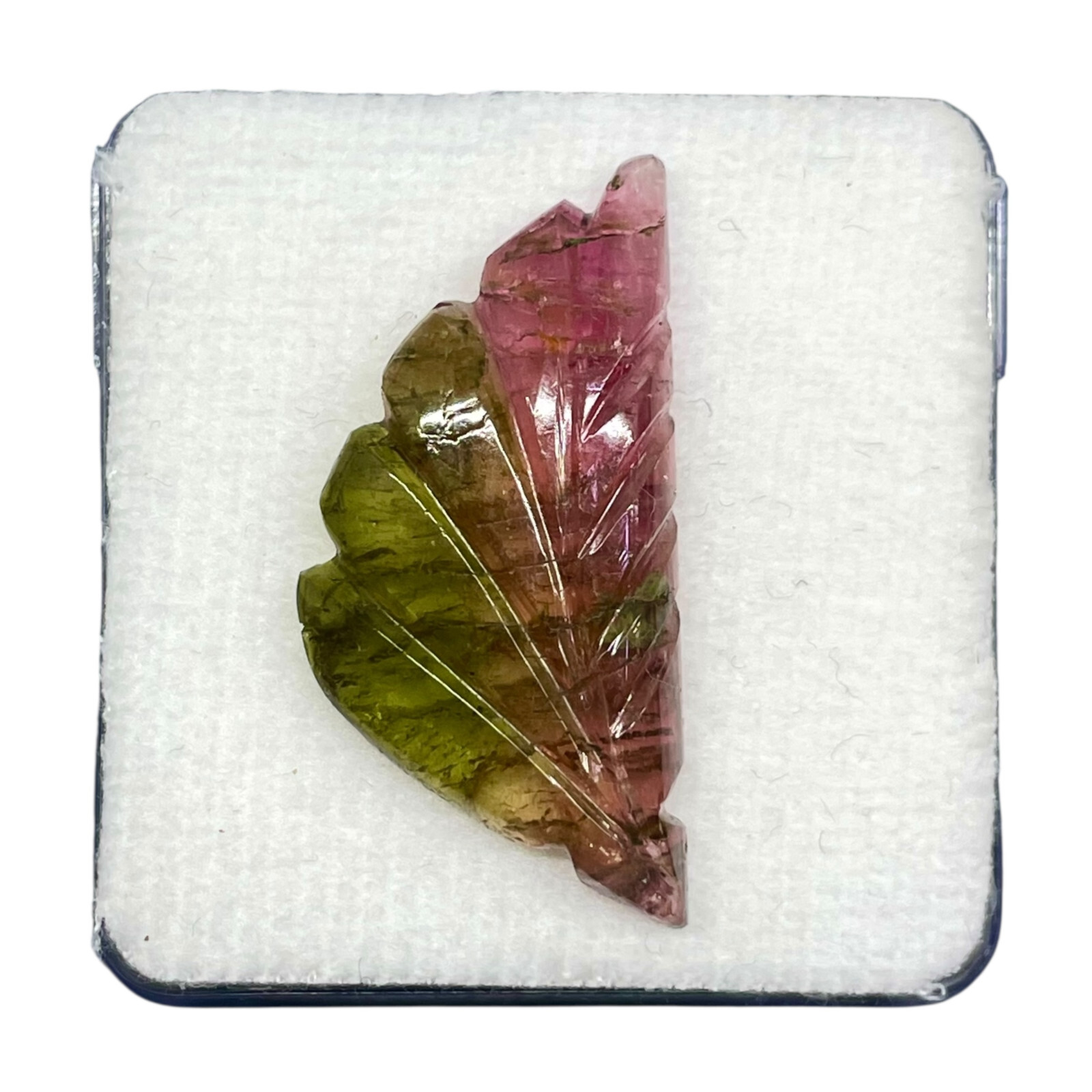 15.2 Cts Bi-Color Carved Natural Tourmaline Leaf Gemstone Pink Green for Jewelry