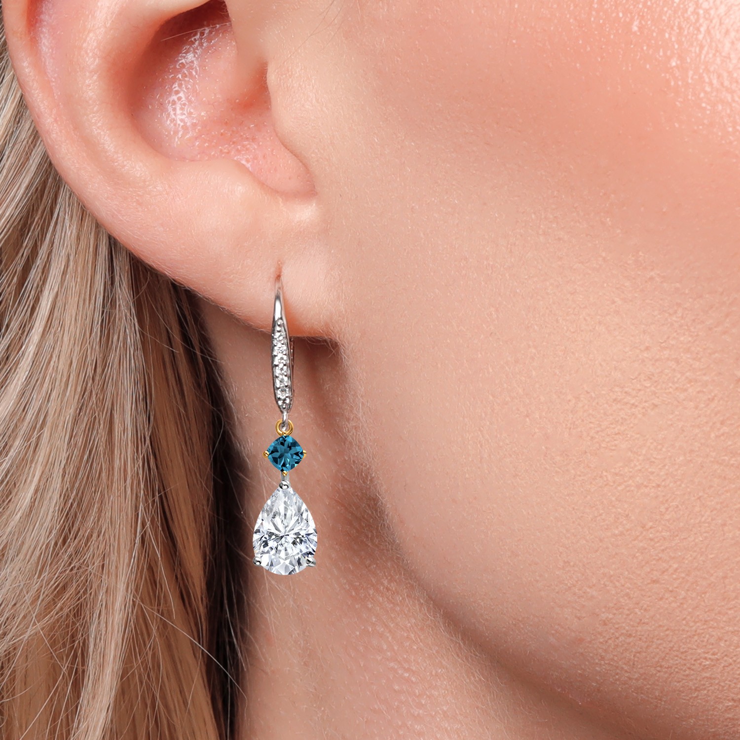 925 Silver and 10K Yellow Gold Gemstone Birthstone London Blue Topaz and Lab