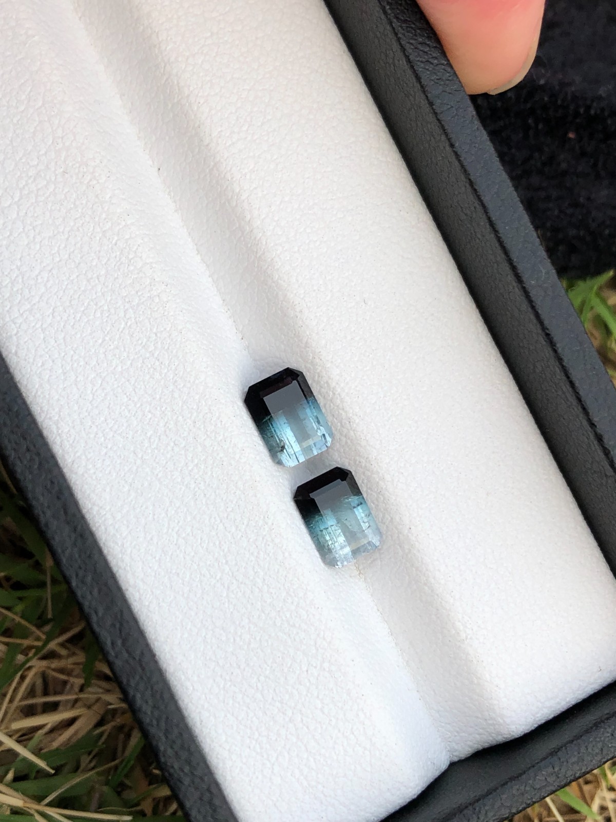 Natural Tri Color Tourmaline Emerald cut Faceted Pair