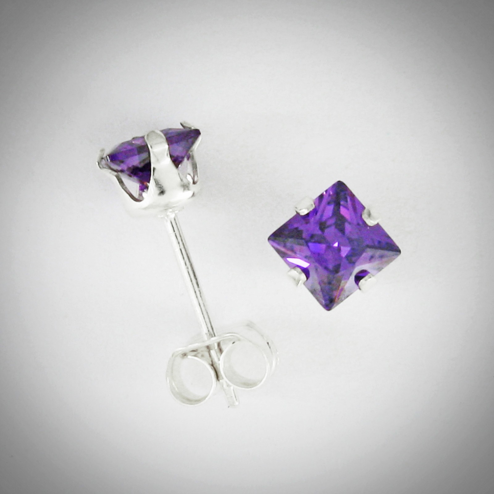 4mm Square Amethyst Simulant Post Earrings – SOLID ‘925’ Sterling Silver