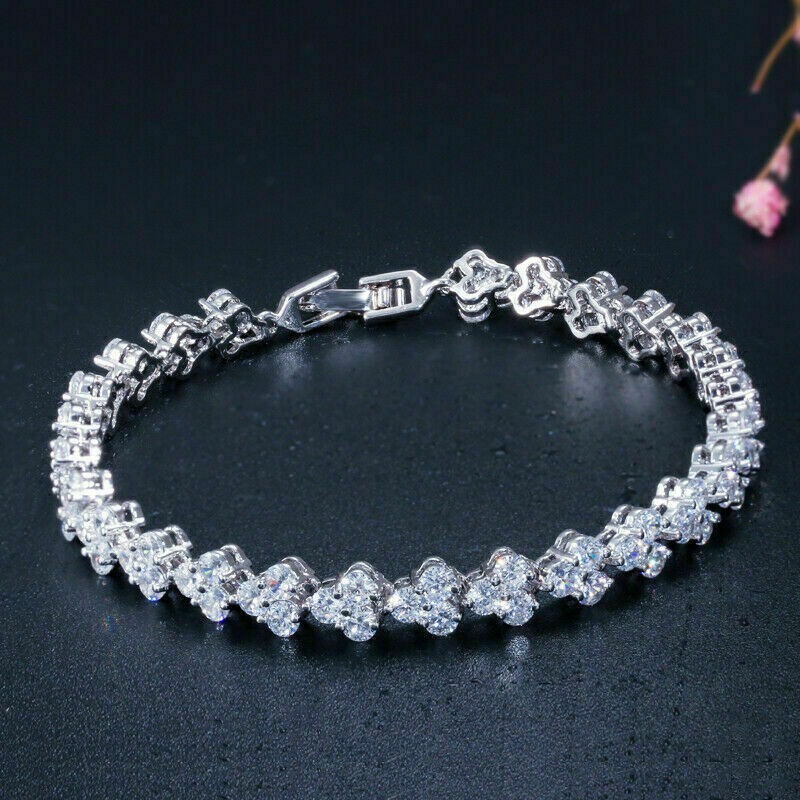 9Ct Lab Created Diamond 3 Stone Mickey Mouse Bracelet Women’s 14k White Gold FN