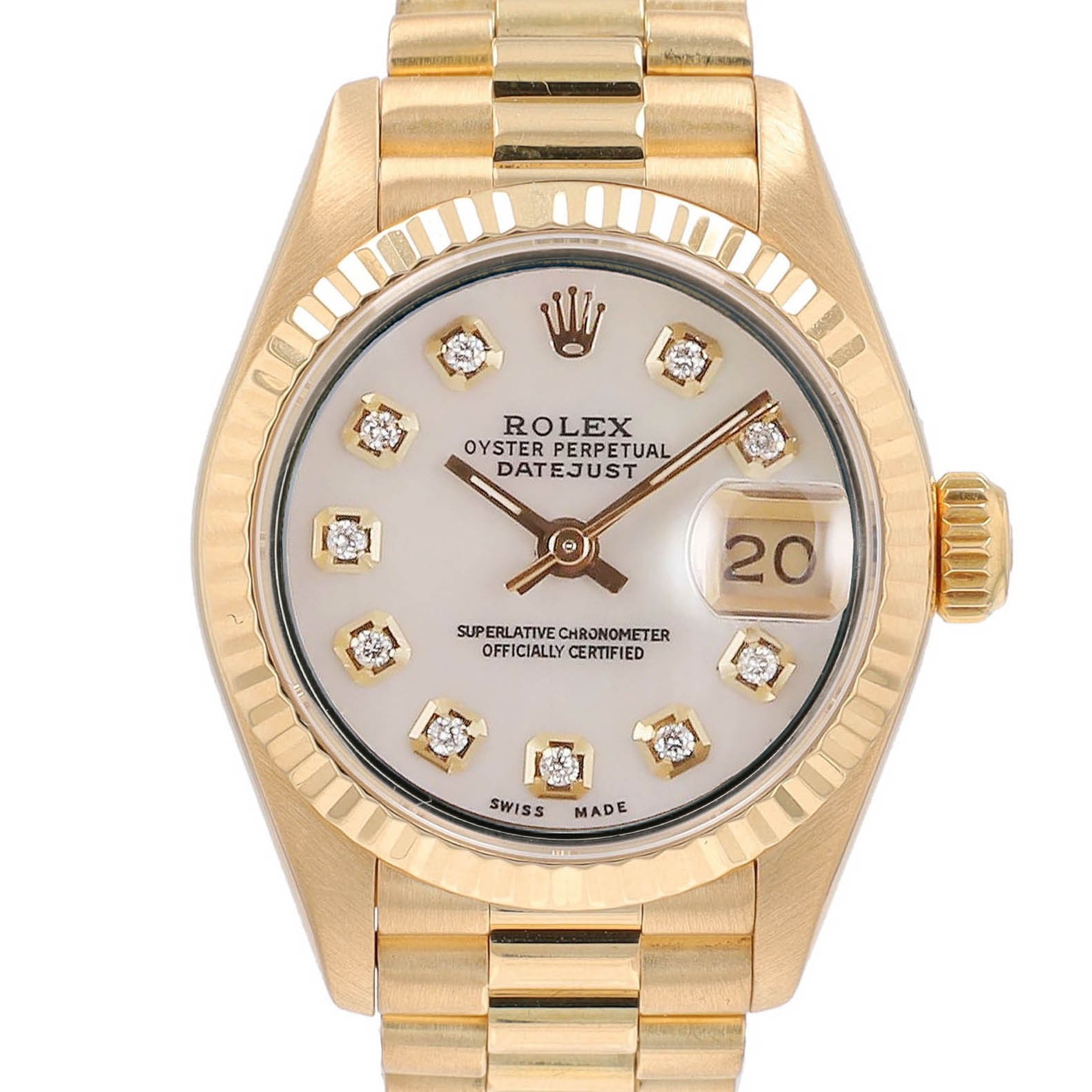 Rolex Ladies Datejust 69178 18KY Solid Gold White MOP Diamond President Watch