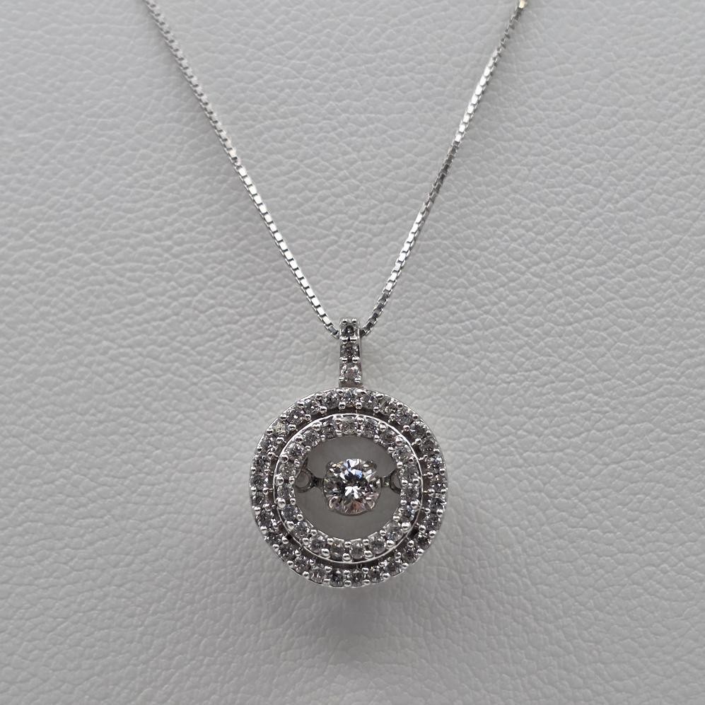 10K White Gold Dancing Floating Round Natural Diamond Circle Pendant Necklace