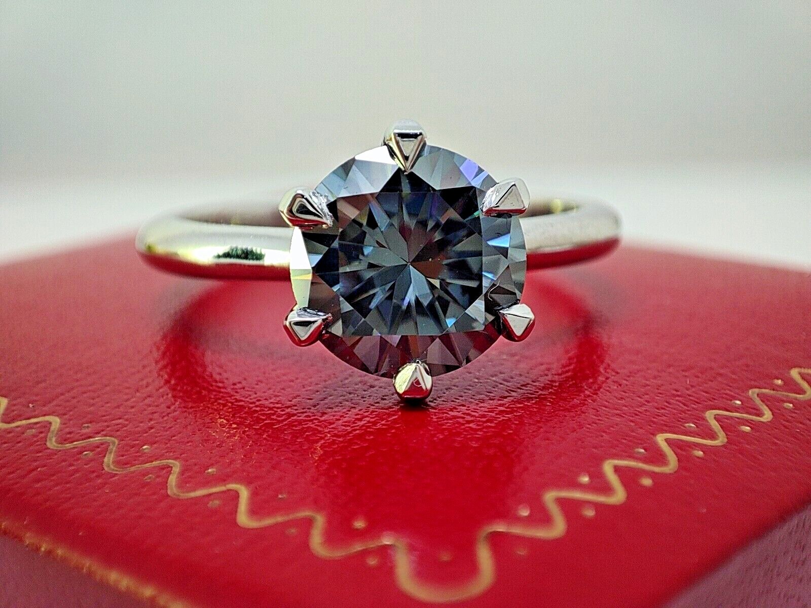 925 Starling Silver Anniversary Ring, 1.60 Ct Round Cut Grey Moissanite Ring,