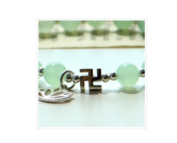Natural White Jade Bracelet 6mm Mint Lotus Manji 925 Silver Zen Meditation Beads