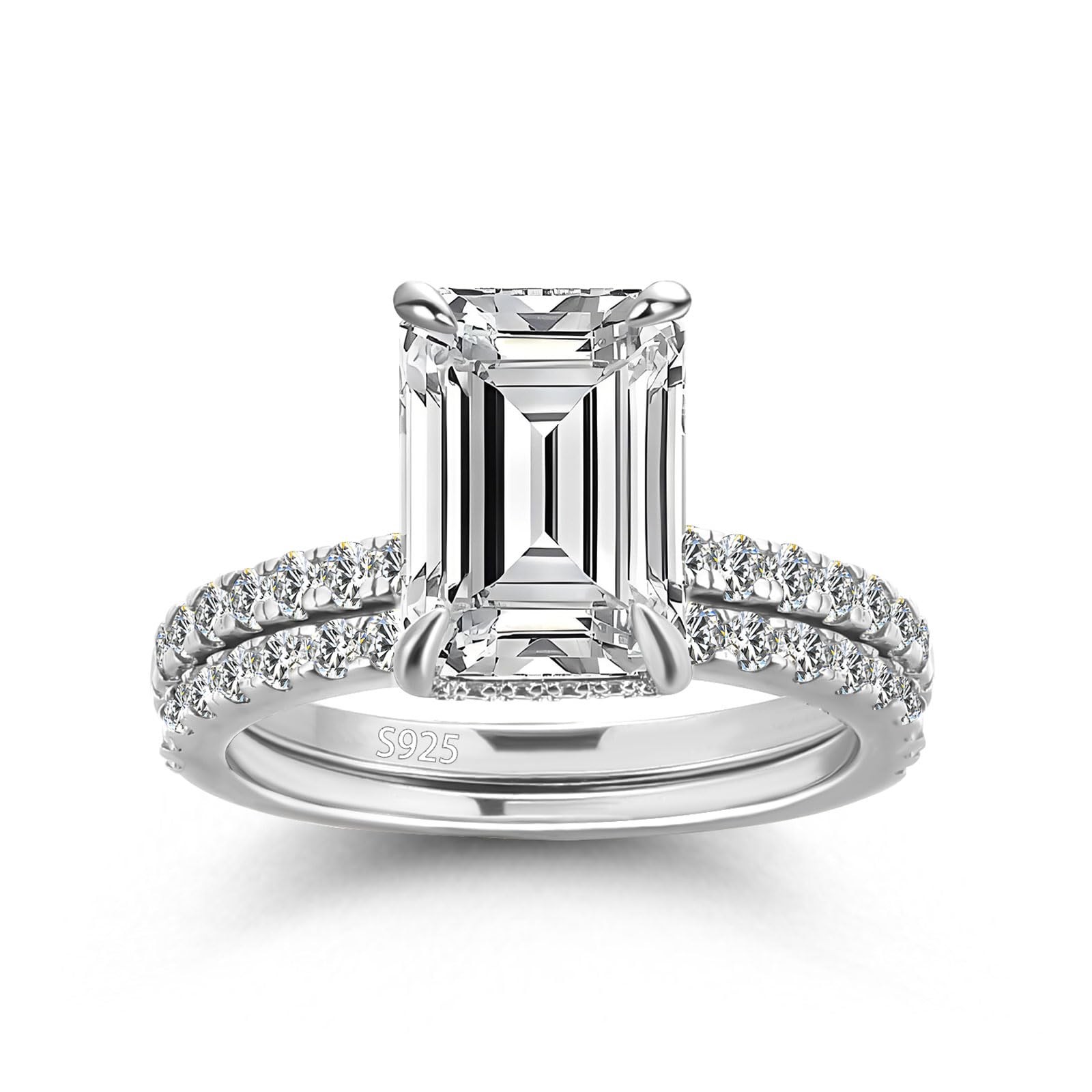 3.0CT Emerald Cut Bridal Wedding Ring Set for Women,S925 Silver AAAAA Grade C…