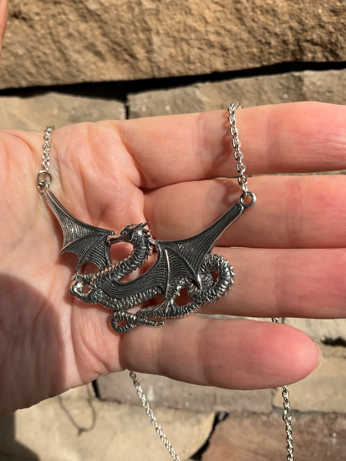 Huge Sterling Silver Dragon Necklace Peter Stone