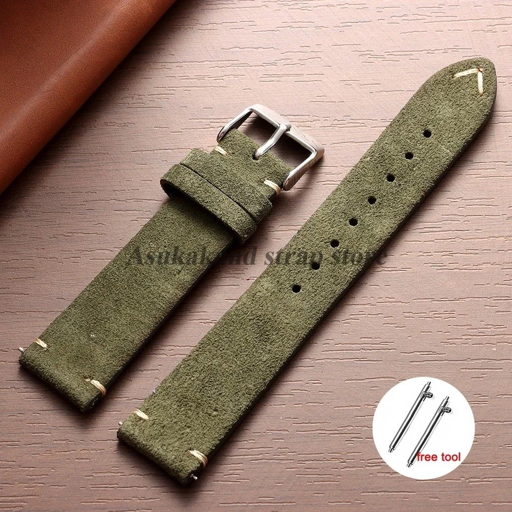 18 19 20 21 22 MM Soft Suede Leather Vintage Strap Watch Band Quick Release