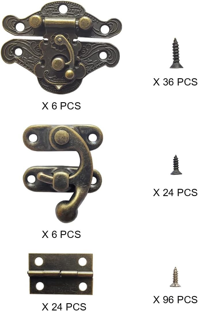 36 Sets Retro Jewelry Box Hinges, Latches and Hooks for Wooden Boxes – Antiqu…