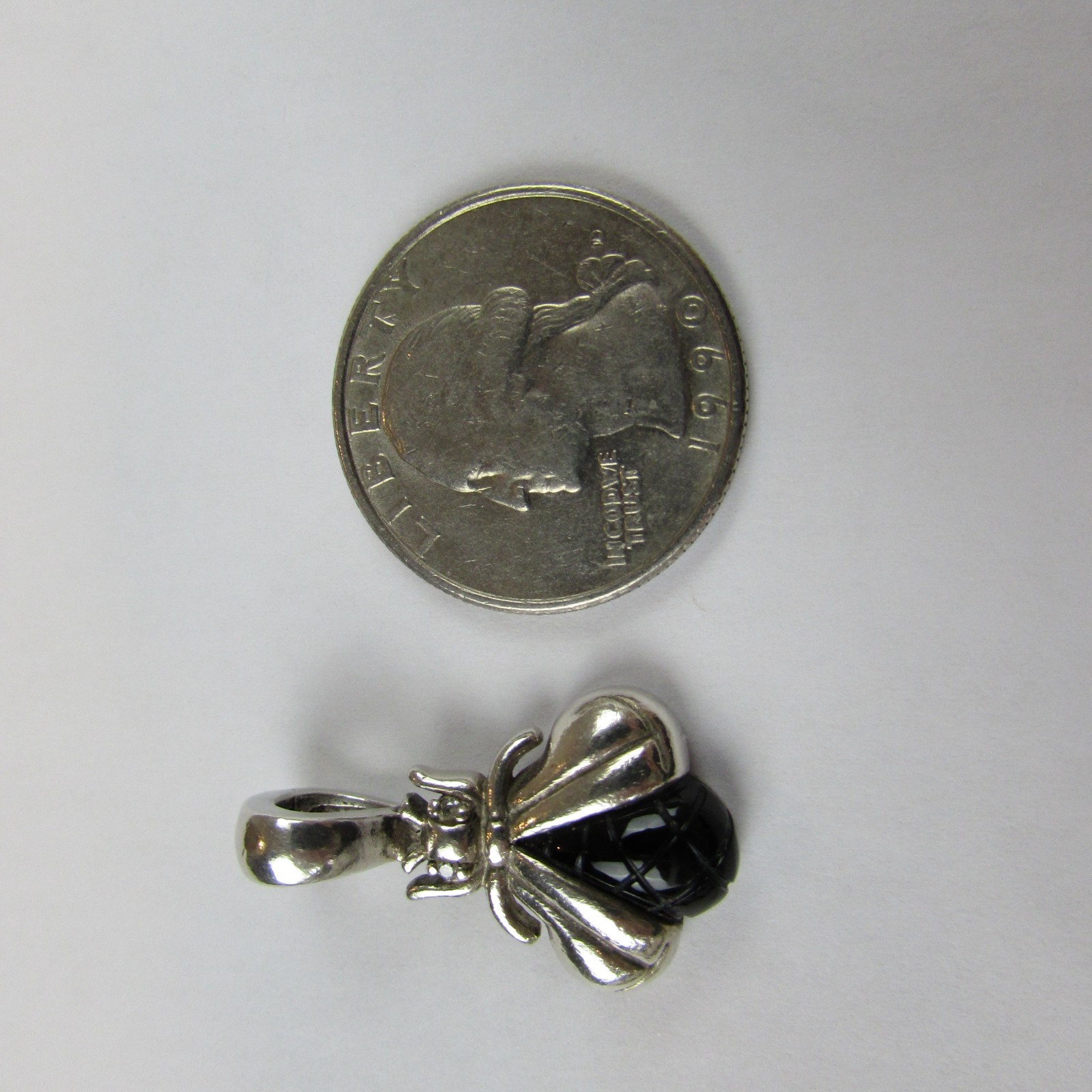 Slane & Slane Sterling Silver Onyx and Diamond Eye Bee Pendant Hinged Bail