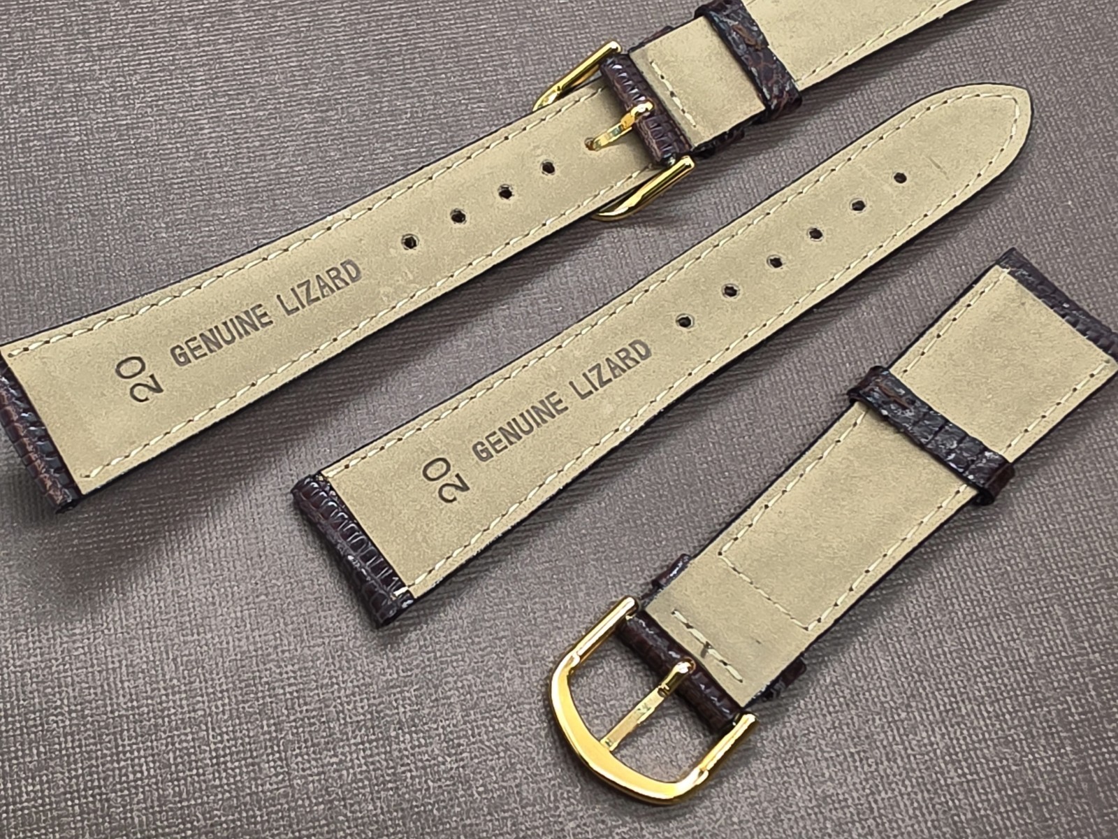 Lot Of 2 Vintage NOS 20R Dark Brown Padded & Stitched Genuine Lizard Watch Bands