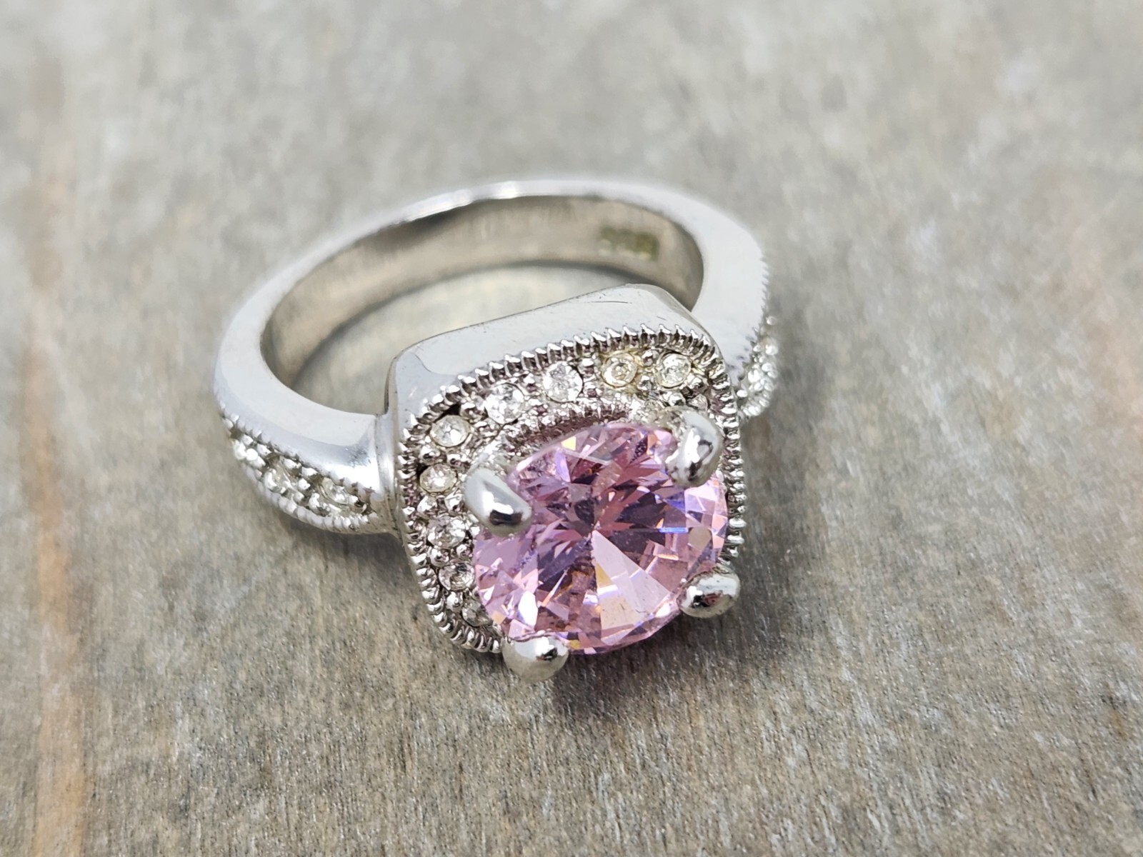 Pink Premier Designs Pink Ice Ring Size 6.75 Silver Tone Signed PDJ Rhinestones