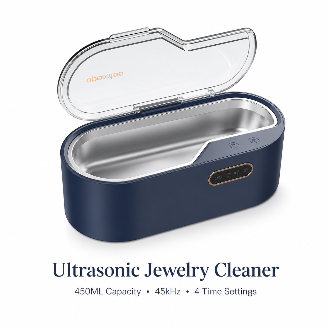 Ultrasonic Jewelry Cleaner Machine 450ML, 45kHz with 4 Time Settings for Rings,