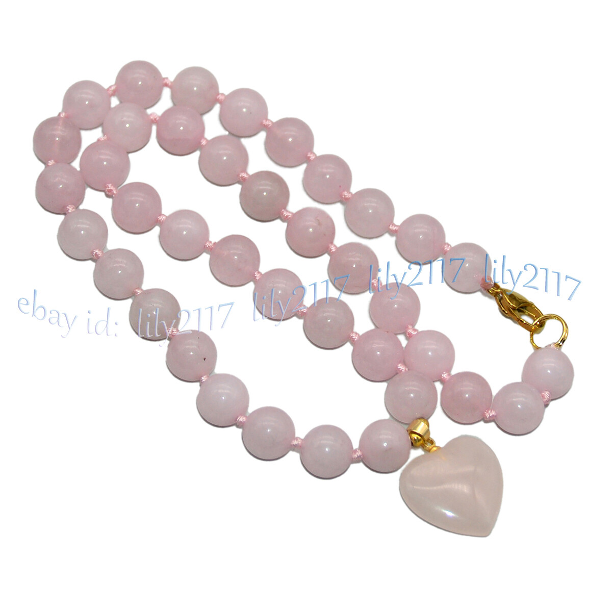 Natural Pink Rose Quartz Round Gems Heart Shaped Pendant Necklaces 6/8/10/12mm