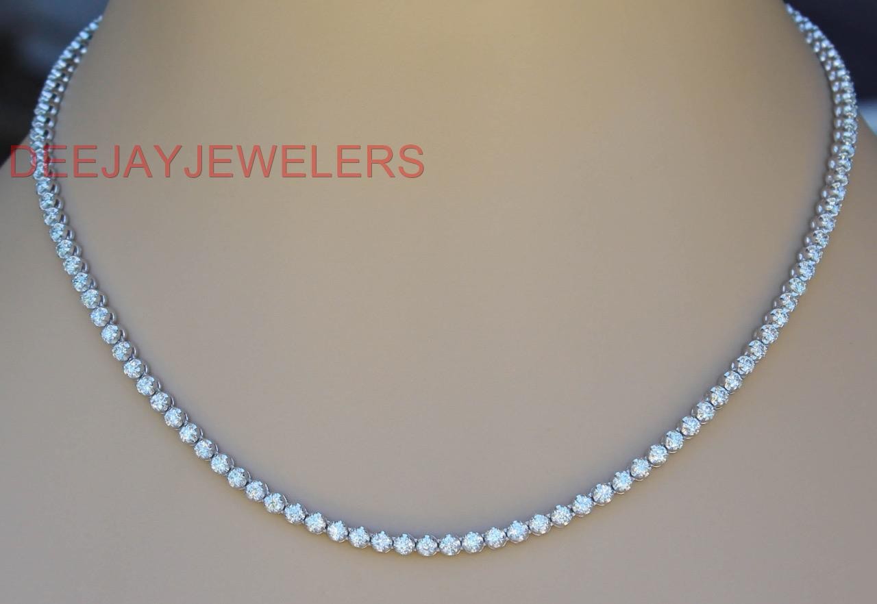 Natural 15ct Diamond Eternity Tennis Necklace 14k White Gold 17Inch