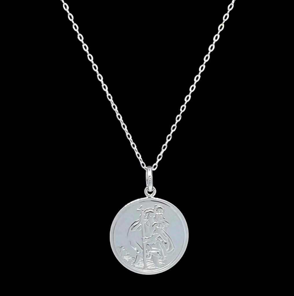 St. Christopher Pendant 21mm x 28mm 925 Sterling Silver Optional 18 – 24″ Chain
