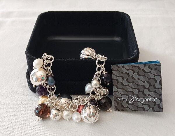 NIB Arte D’Argento Sterling Silver Charm Bracelet Pearl Beads Bracelet Milor New