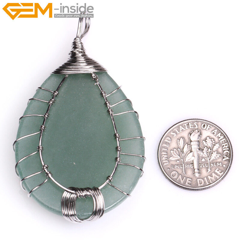 Natural Tree Life Sandstone Aventurine Jewelry TearDrop Pendant Necklace Reiki