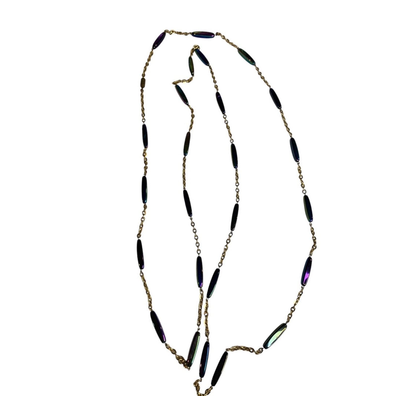 Vintage Goldtone Strand String Necklace Barrel Closure Purple Blue Green