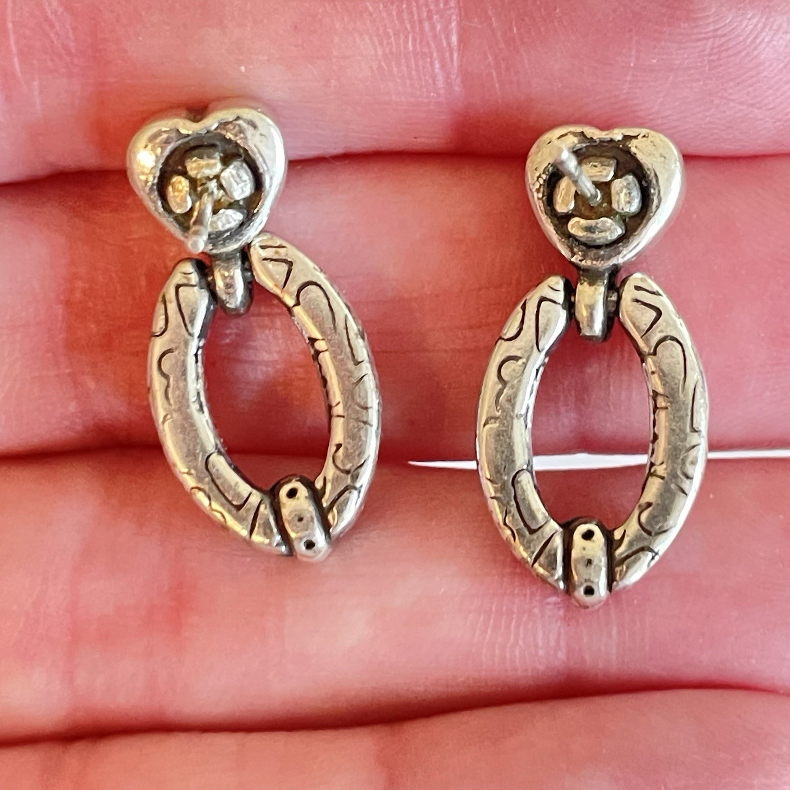 Lot of 4 Brighton Earrings Post Silver Tone Heart Dangle Crystal Door Knocker