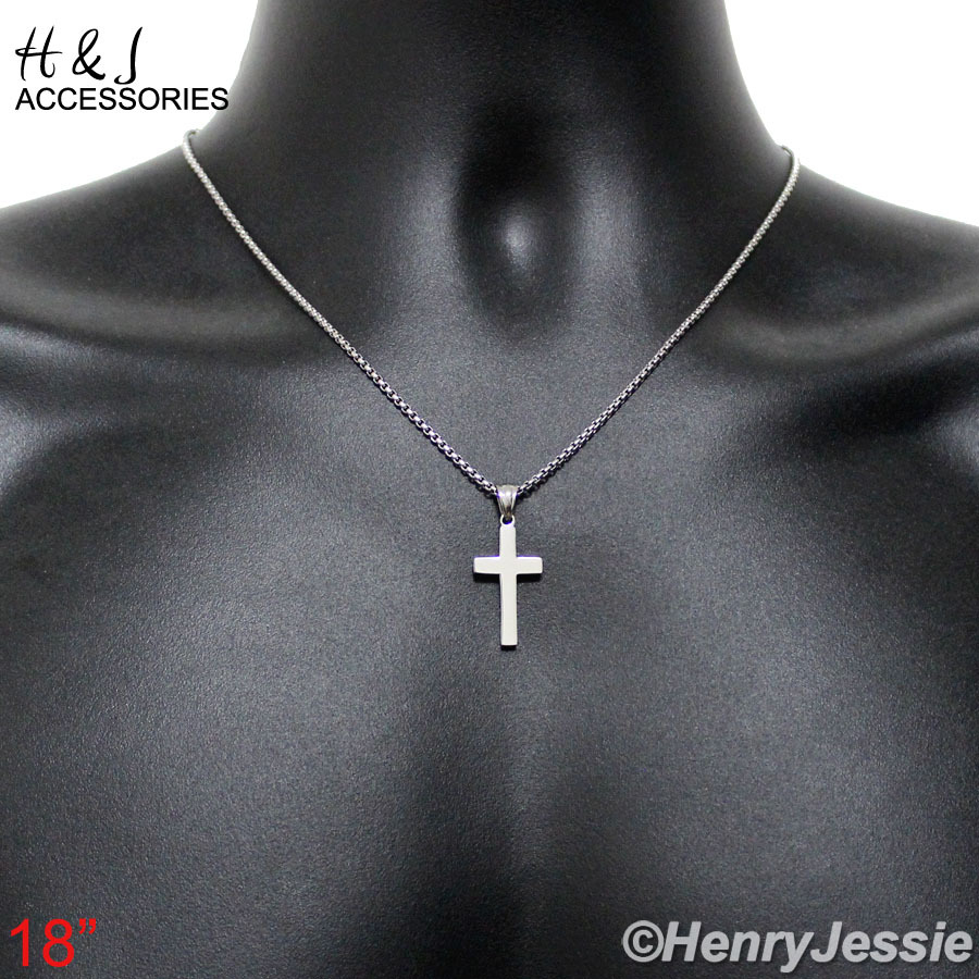 16-30″Stainless Steel 1.5mm Silver Box Link Chain Simple Plain Cross Pendant*P67