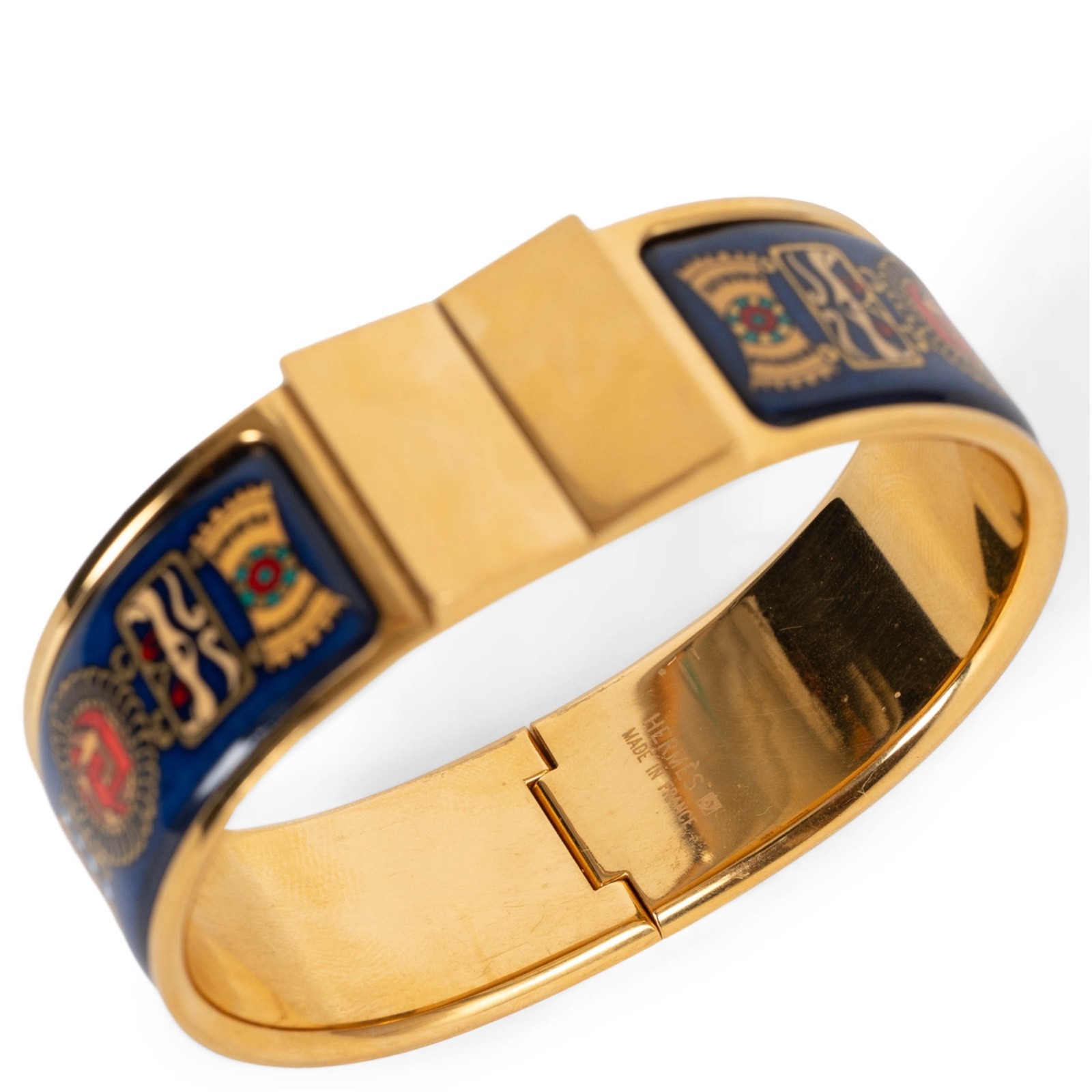 74287 auth HERMES blue enamel PARURES DE SABLE CLIC CLAC WIDE Bangle Bracelet GH