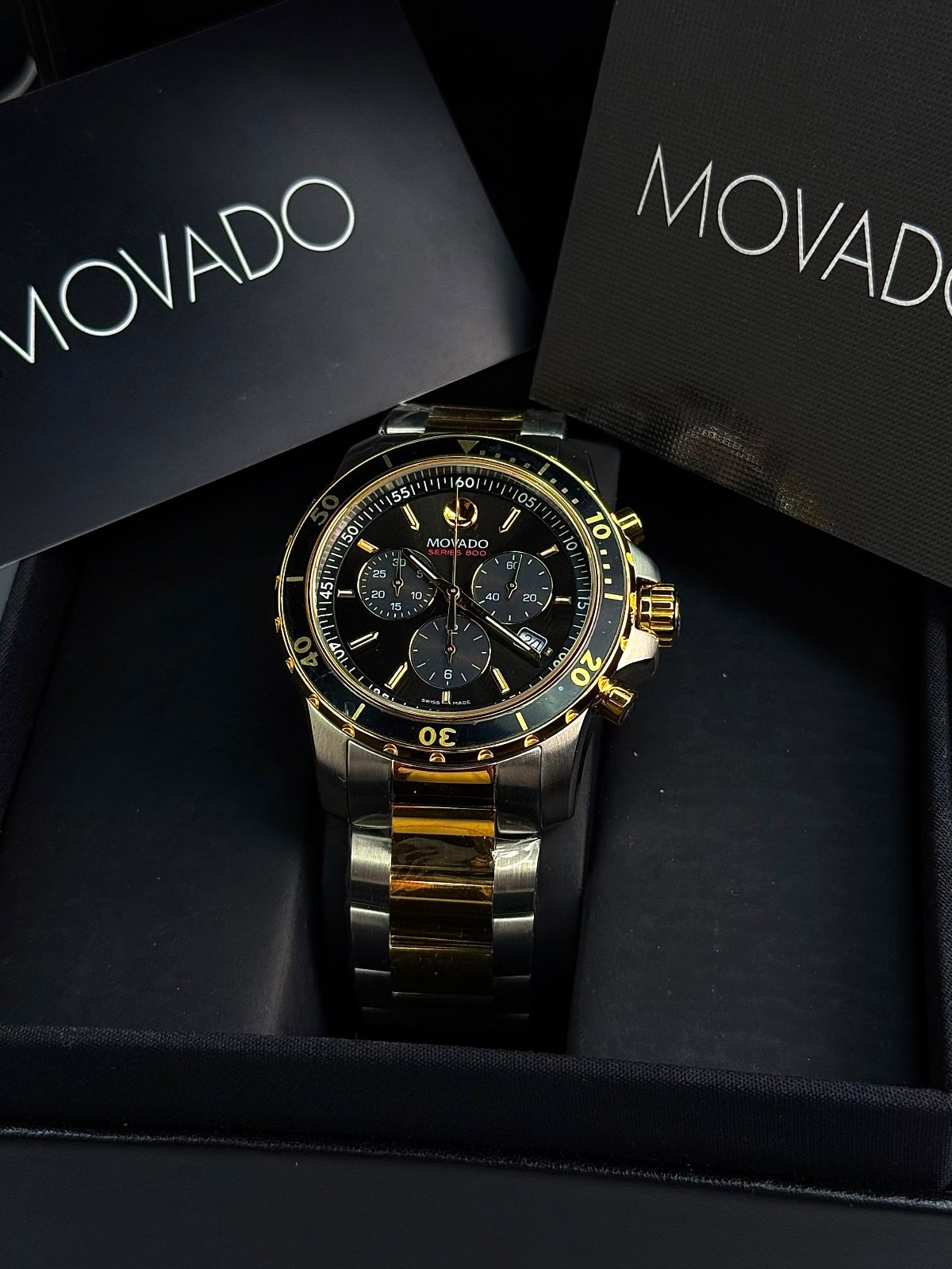 Movado 800 Series Chronograph Men’s Two-Tone Black Dial Quartz Watch 2600146