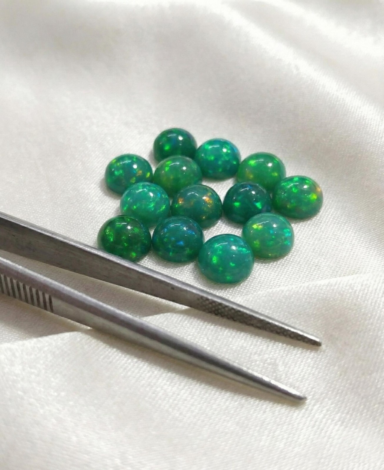 Natural Green Ethopian Opal Round Cabochon 3mm To 10mm Loose Gemstone