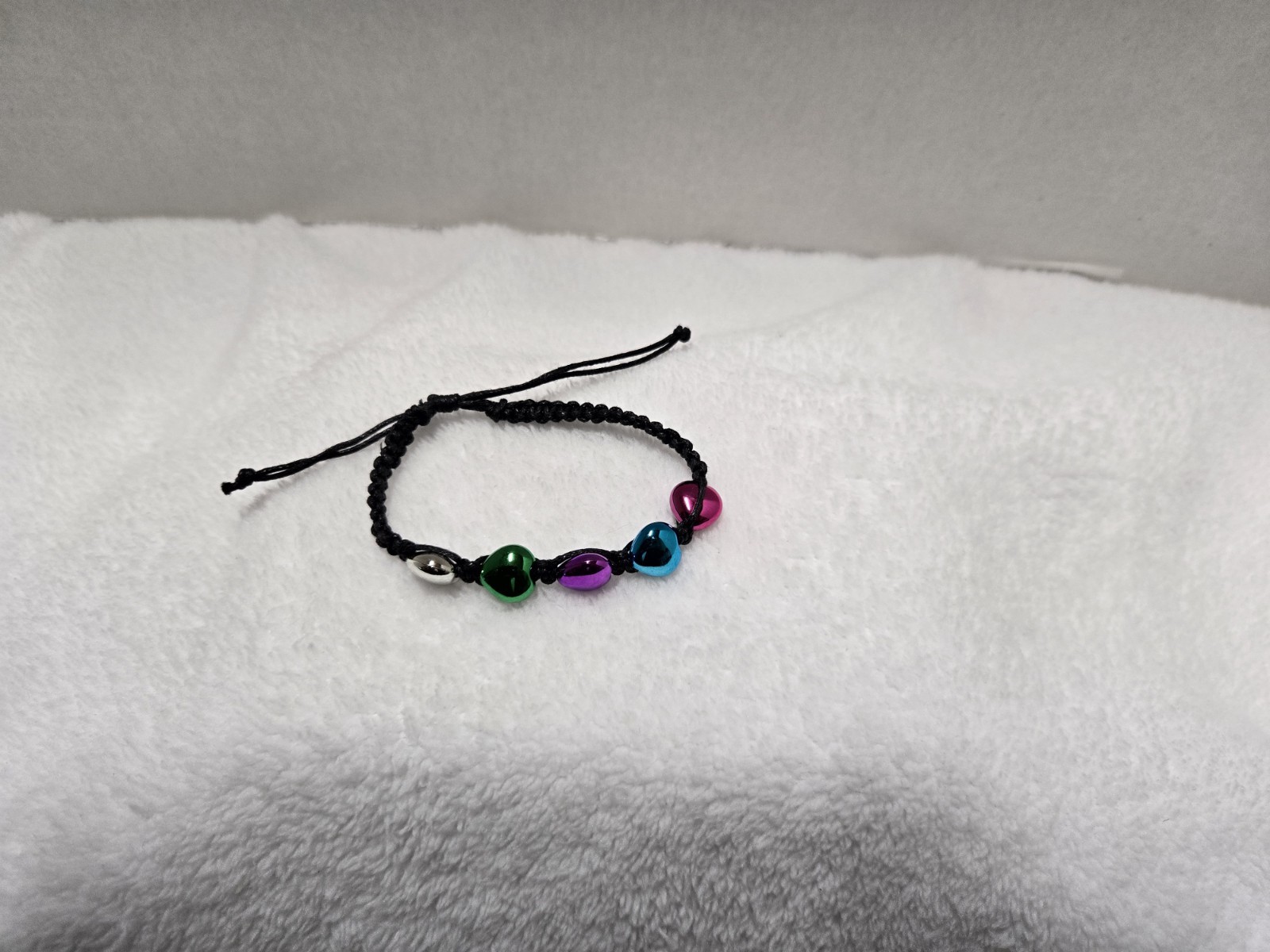 Black Corded Bracelet With Multi-Color Interwoven Heart Accents NWOT