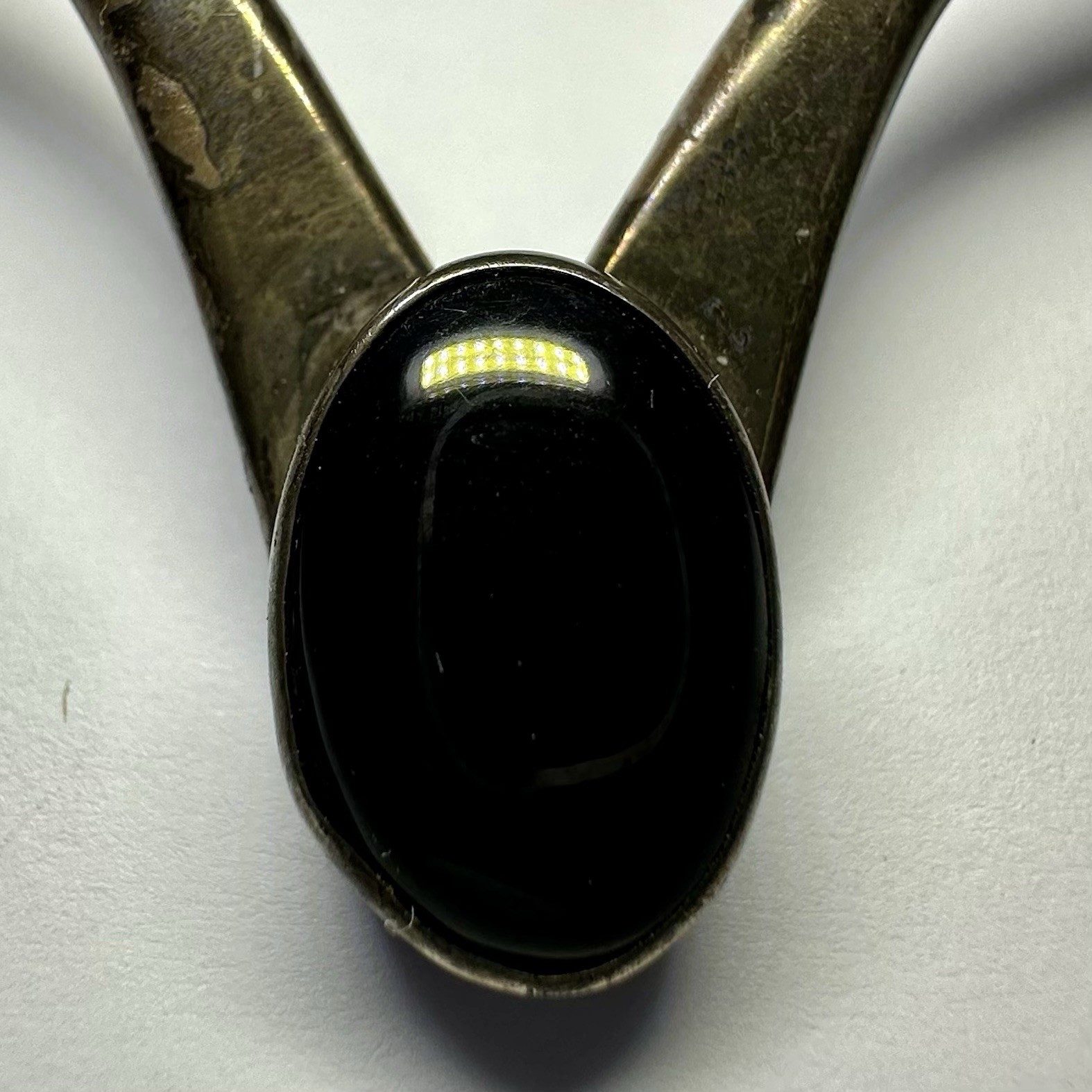 Vtg Sherman Isabelle Paquin S&IP Sterling Silver V Shape Torque Collar Oval Onyx