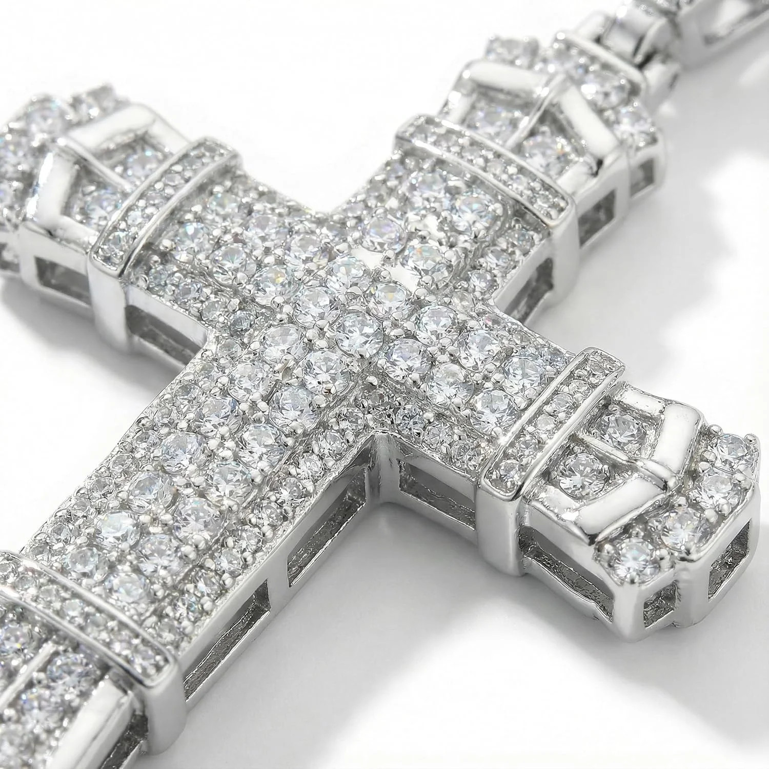 Cross Necklace with Diamonds, Silver Chain, Stainless Steel Pendant, Gothic Chri