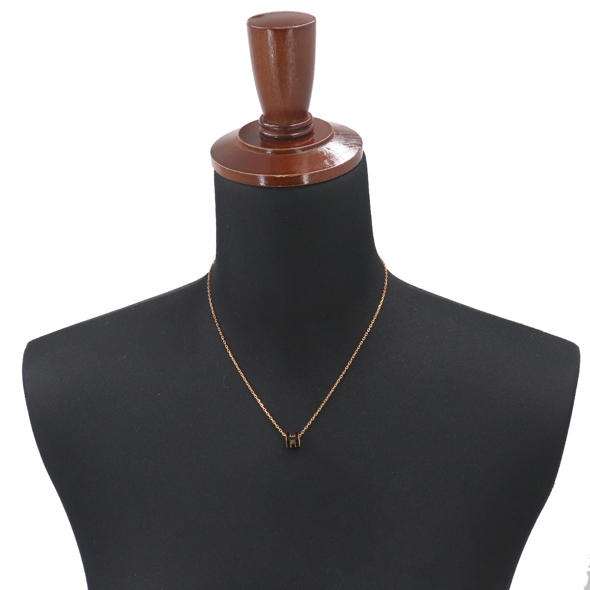 HERMES Mini Pop H Chain Necklace Black Gold Accessory 90330200