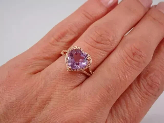 2.50Ct Heart Cut Lab-Created Amethyst Halo Engagement Ring 14K Rose Gold Plated