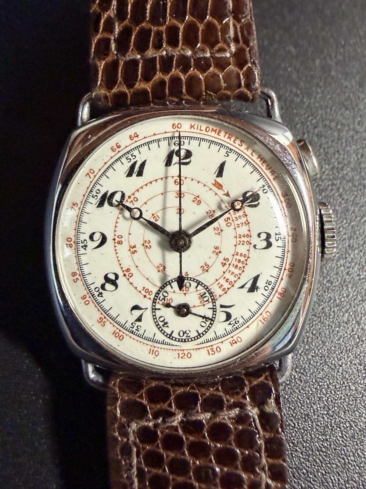 Vintage 1930s Single Button Chronograph Porcelain Dial Column Wheel