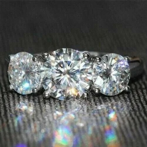 3 Stone 3.00 Ct Round Cut Off White Treated Diamond Ring 925 Sterling Silver
