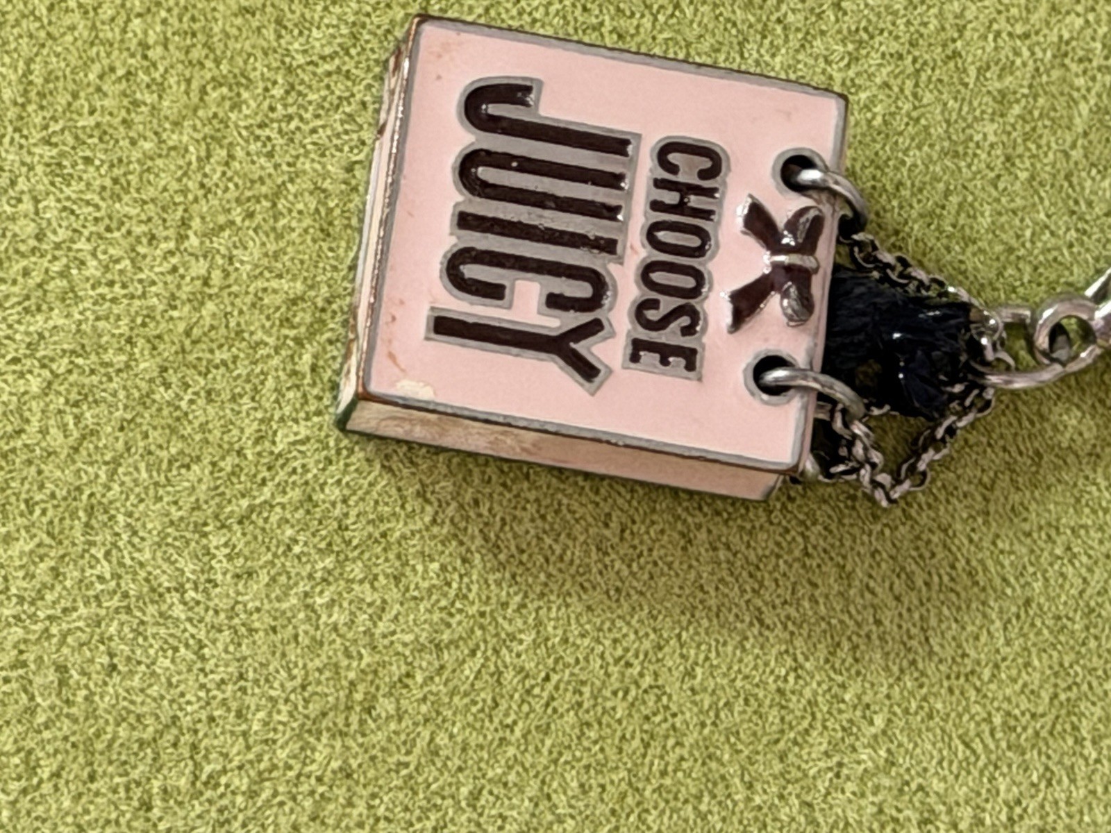 Juicy Couture Signed Silver/Pink Curb Link Charm Bracelet Toggle Crystal Enamel