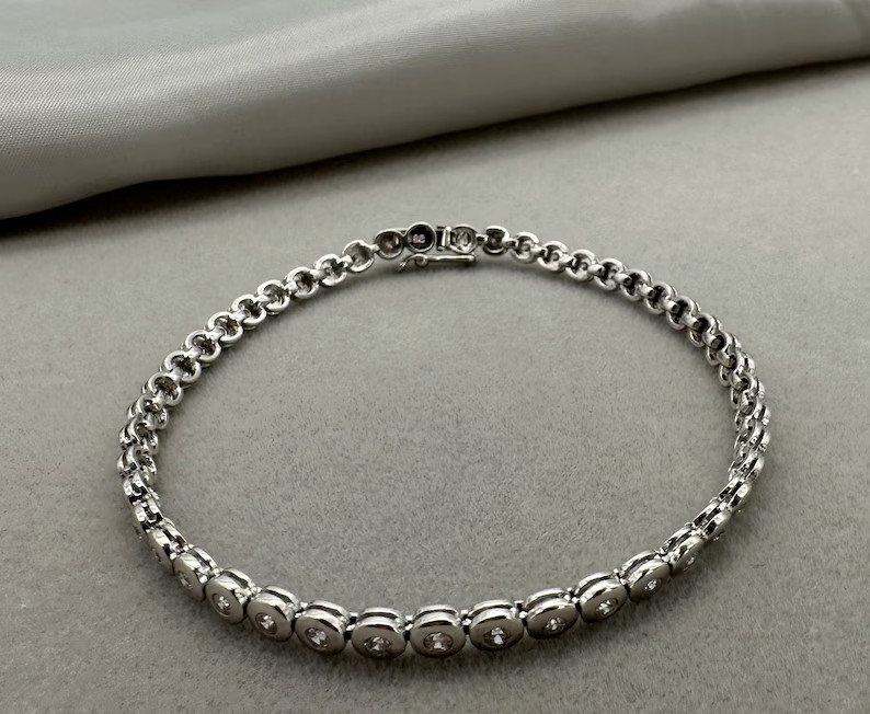 Antique Vintage Art Deco Tennis Bracelet 925 Sterling Silver Lab Created Diamond