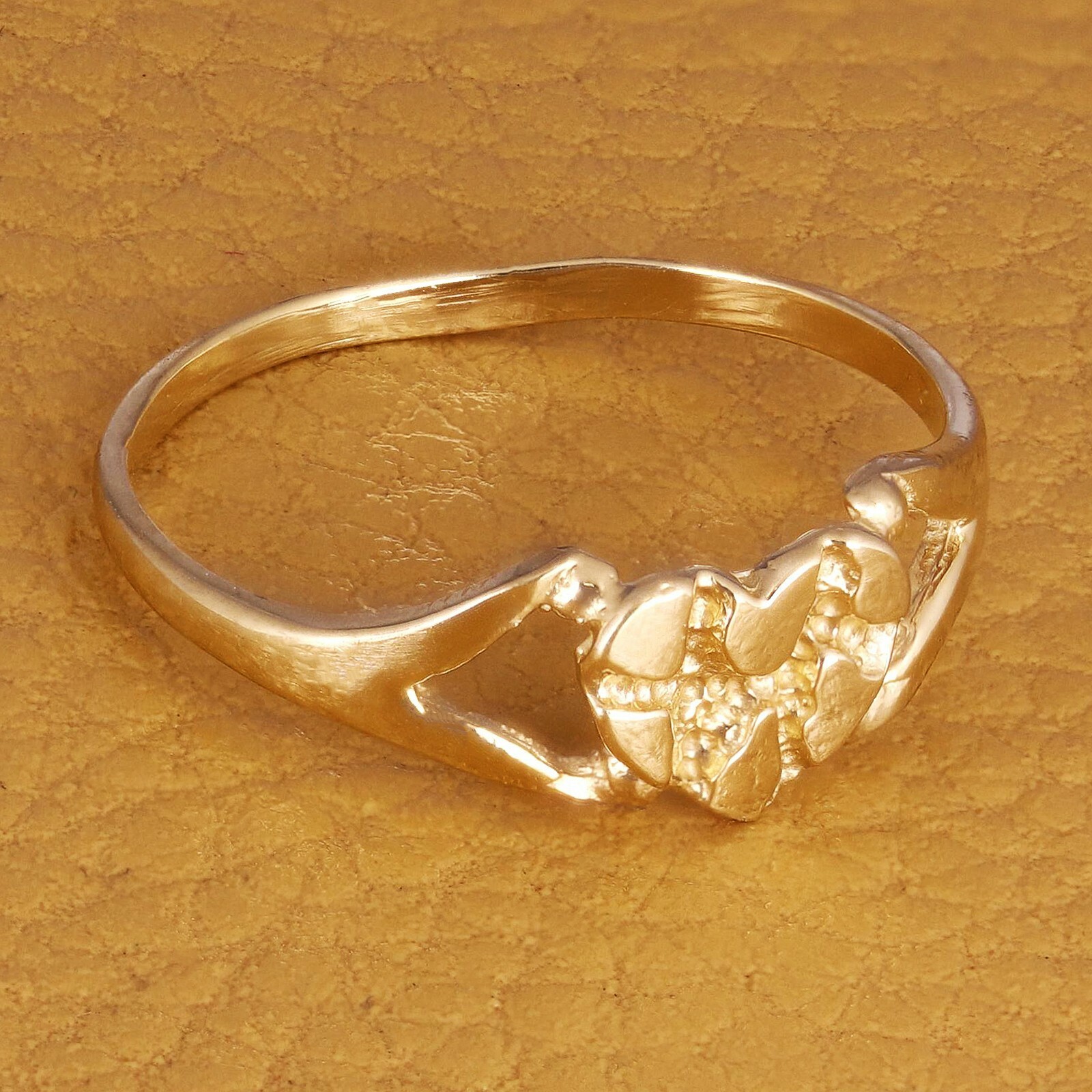 14k Yellow Gold Solid Nugget Heart Ring Band Sizes 5.5-10