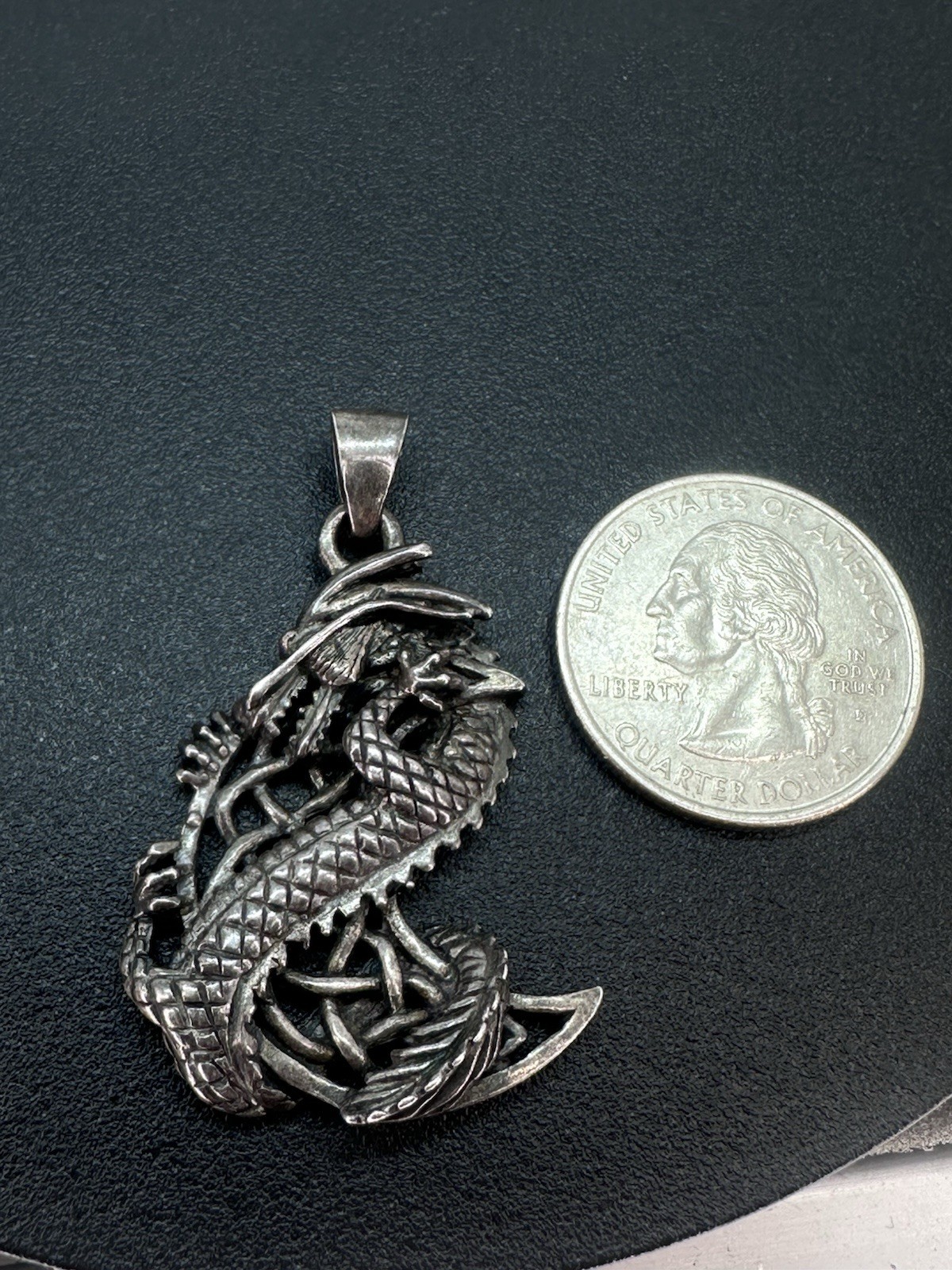 Sterling Silver Peter Stone Signed Dragon Heavy Pendant 10.2 Grams PSCL Moon