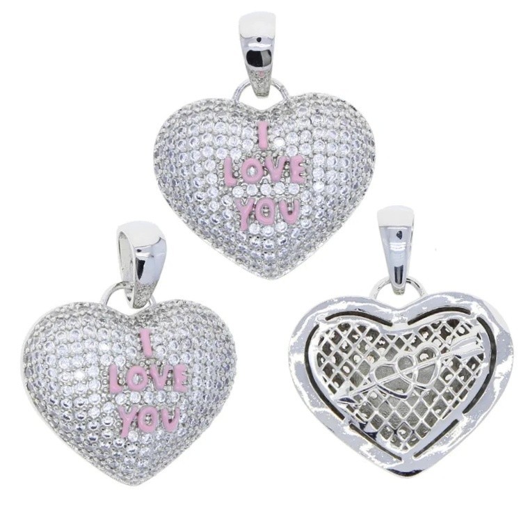 Hip Hop I Love You Heart Pendant Necklace AAA CZ Iced Bling Women Girl Gift Y2K