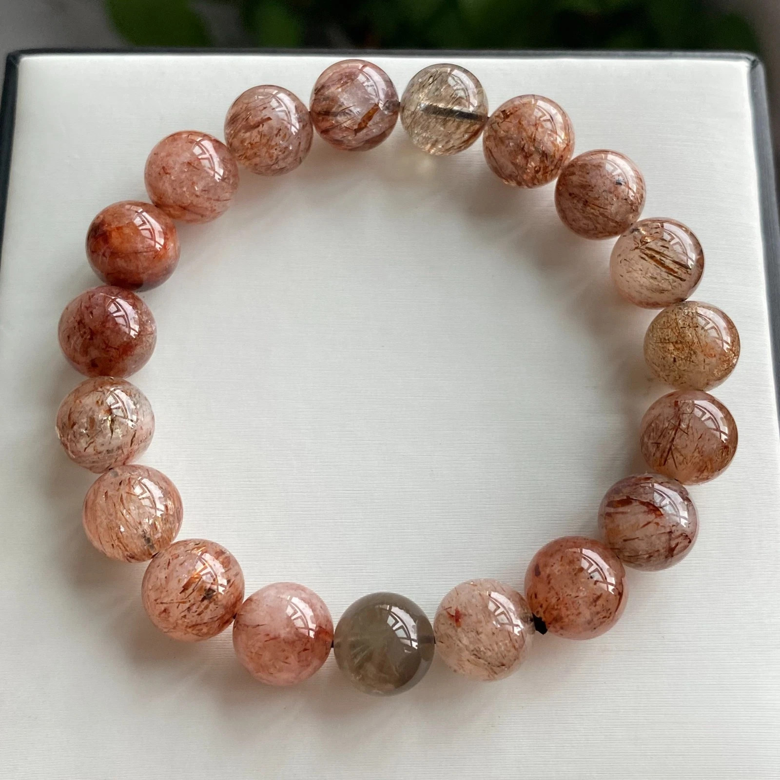 10.6mm Natural Black Gold Rutilated Super 7 Quartz Crystal Beads Bracelet 1994