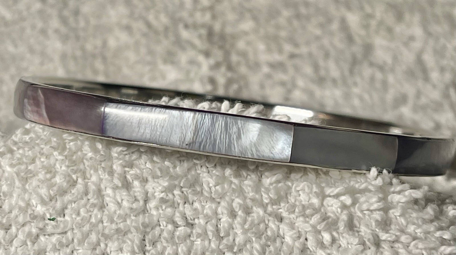 Slate Blue Gray Abalone Inlay Shell Bangle Bracelet Beach Jewelry Silver Tone
