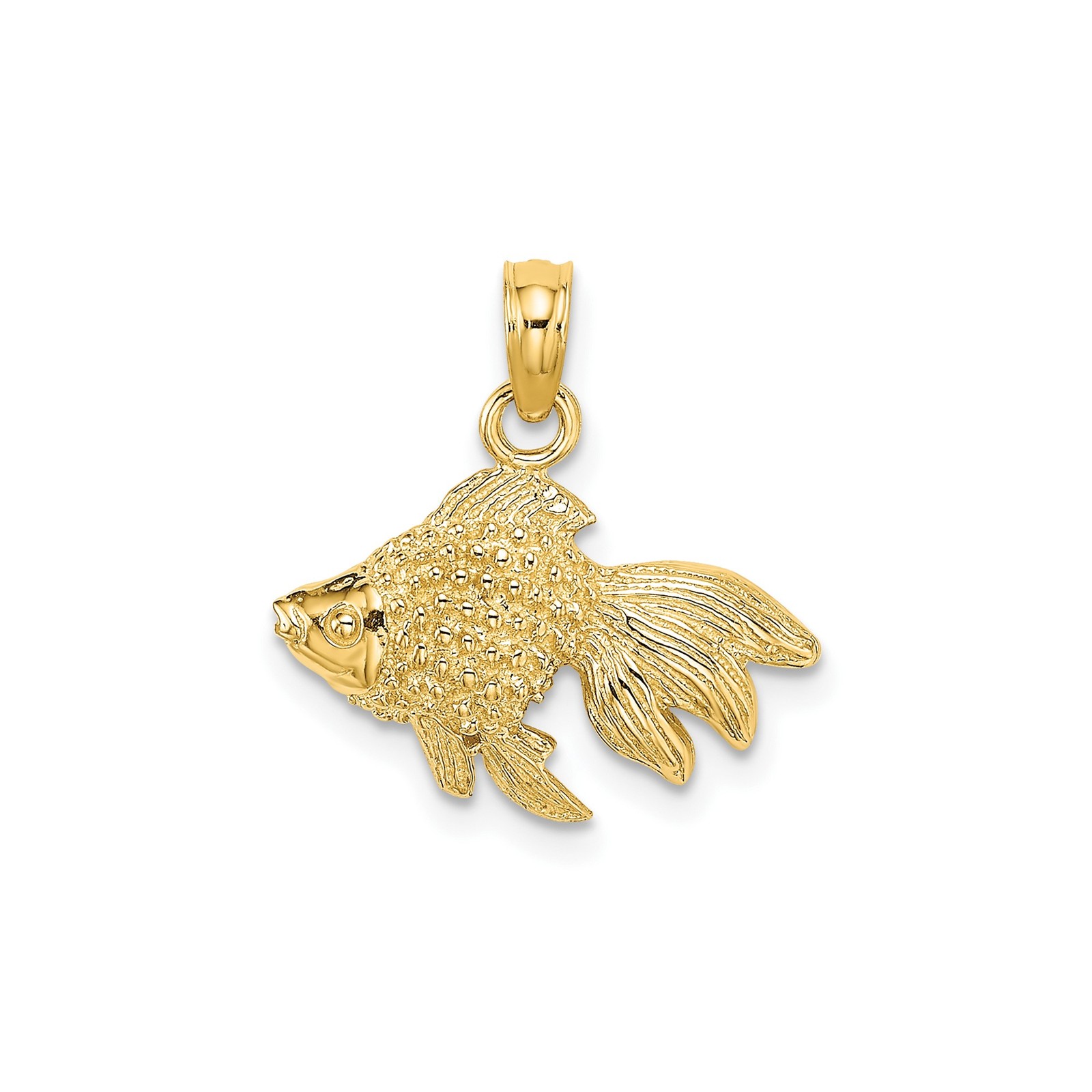 10K Yellow Gold Solid Goldfish Pendant Animal Charm Polished 17.4mm