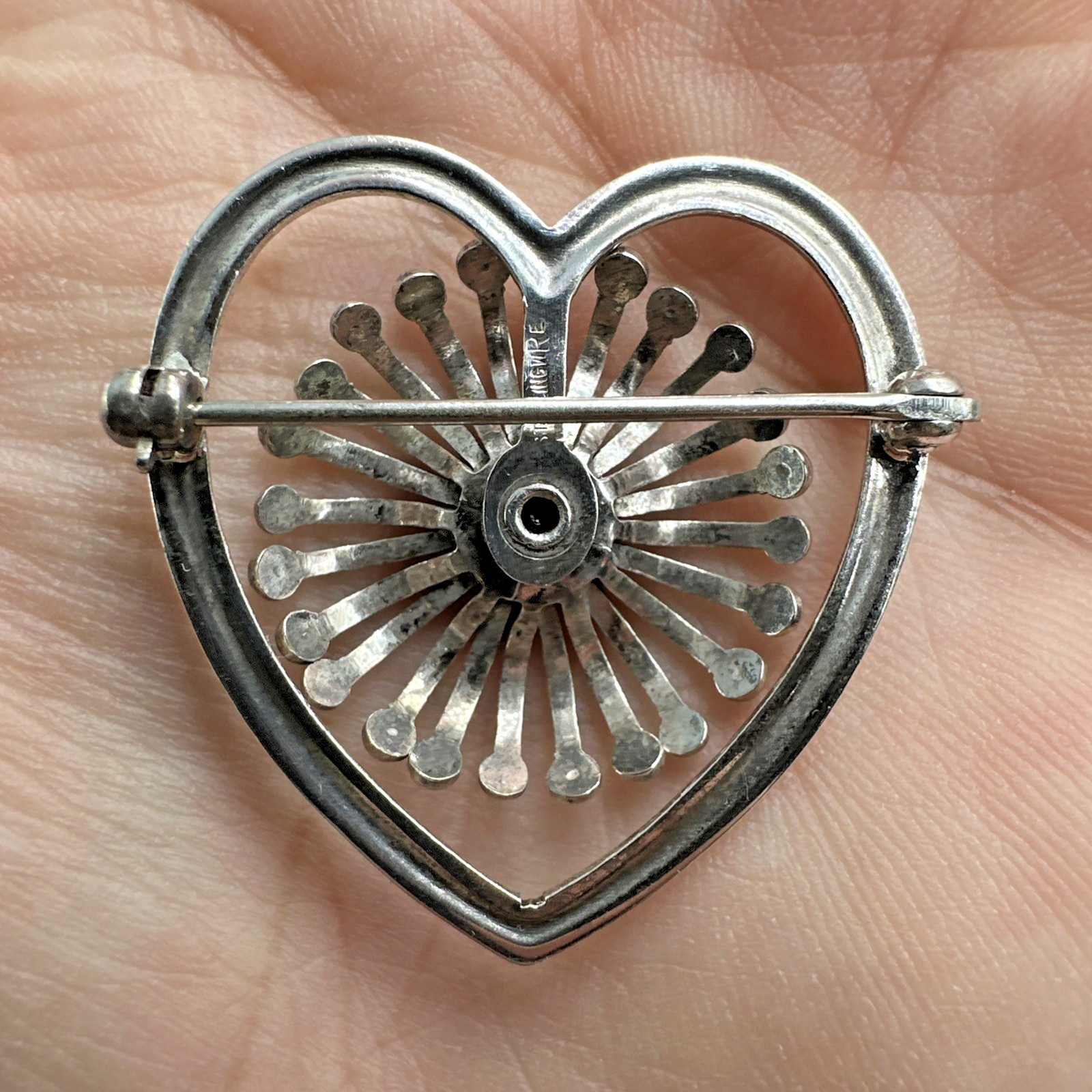 Vtg WRE WE Richards Open Radial Flower Heart Sterling Silver Pin Brooch 8.2g