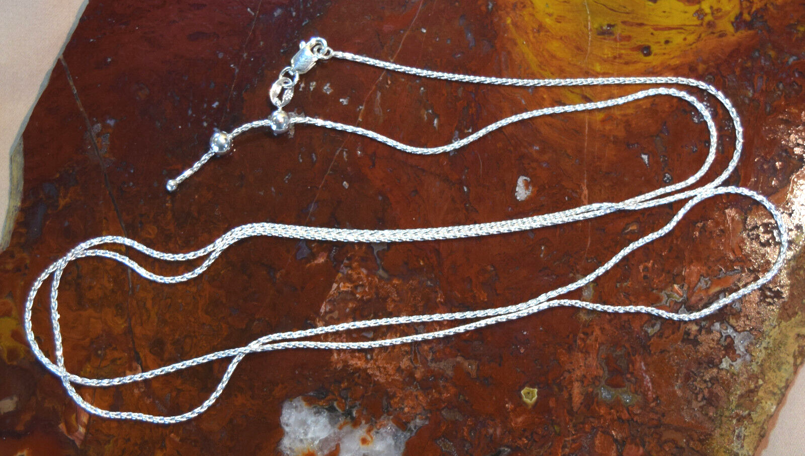 Adjustable 1mm Wheat Chain Necklace 925 Sterling Silver 16″ to 30″ Ball Slide